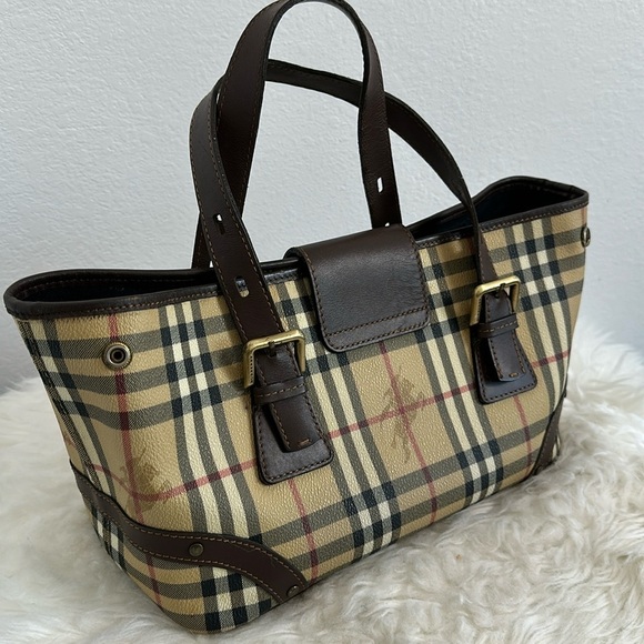 💯Authentic BURBERRY Haymarket Check Buckle Satchel Chocolate🍀 - Picture 12 of 16